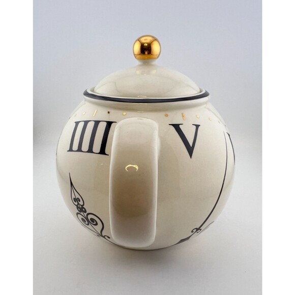 ARTHUR WOOD “TEATIME” TEAPOT Roman Numerals Clock Pattern England Made UK Pier 1 - Picture 3 of 13